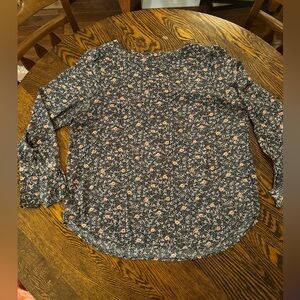 Loft Mixed Media Long Sleeve Top with Ruffle Sleeve - Size L